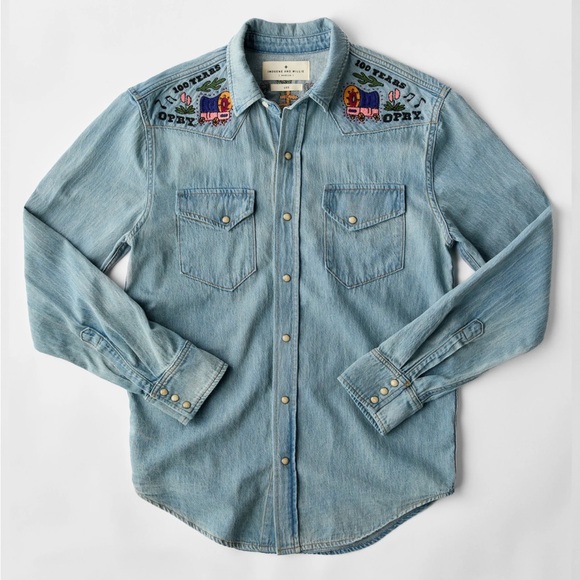 Opry Imogene + Willie Leo Embroidered Denim Shirt Women Medium Pearl Snap Button - Picture 3 of 11